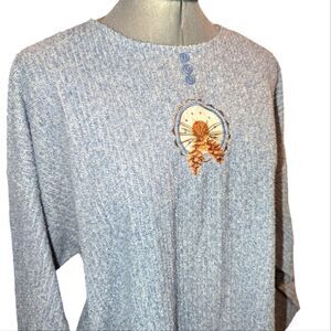 Vintage Artisans blue textured acorn embroidered boho sweater women's size XL‎